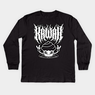 Kawaii Cupcake Black Metal Logo - Creepy Cute - Funny Spoopy Goth Kids Long Sleeve T-Shirt